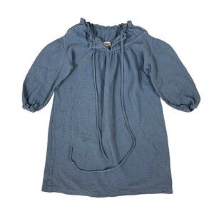NaPaani Blue Organic Cotton Gauze Ruffle Long Sleeve Dress 8Y Sustainable Boho